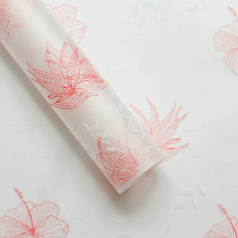 MYHC-80 Geschenkpapier mit einfachen Pflanzenlinien, transparenter Folie, Blumen