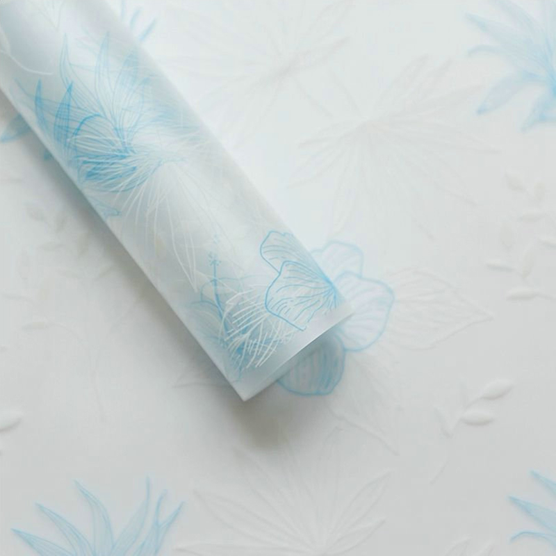 MYHC-80 Geschenkpapier mit einfachen Pflanzenlinien, transparenter Folie, Blumen