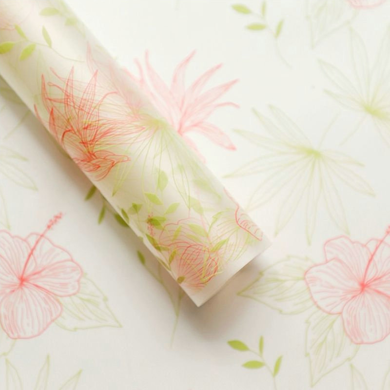 MYHC-80 Geschenkpapier mit einfachen Pflanzenlinien, transparenter Folie, Blumen