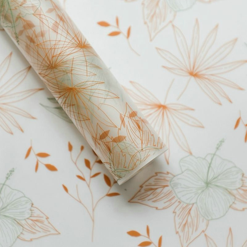 MYHC-80 Geschenkpapier mit einfachen Pflanzenlinien, transparenter Folie, Blumen