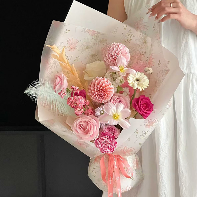 MYHC-80 Geschenkpapier mit einfachen Pflanzenlinien, transparenter Folie, Blumen