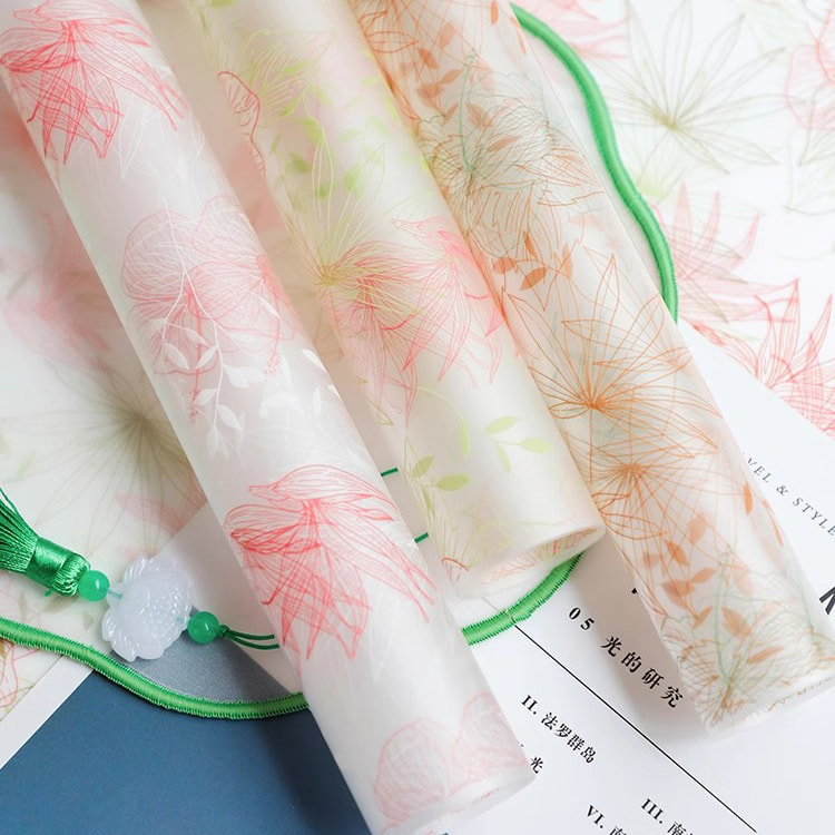 MYHC-80 Geschenkpapier mit einfachen Pflanzenlinien, transparenter Folie, Blumen