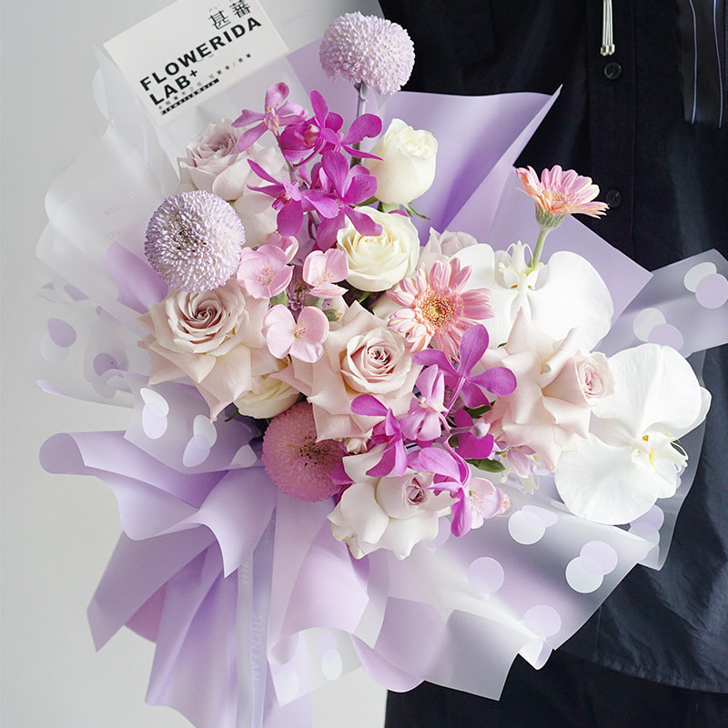 Transparentes Geschenkpapier mit gepunkteten Blumen