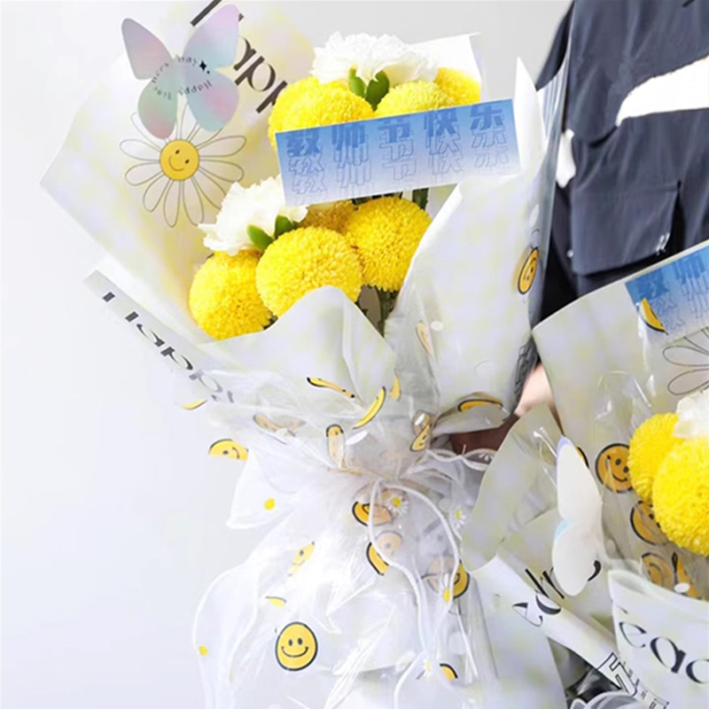 OPP Zellophan-Geschenkpapier mit lächelndem Gesicht und Blumen
