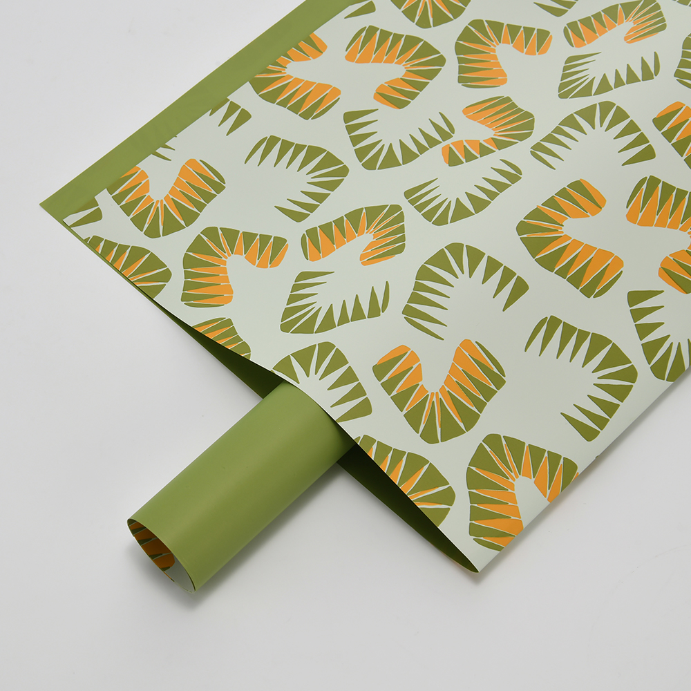 Sechs farbenfrohe Blumenverpackungspapiere mit Blattmuster